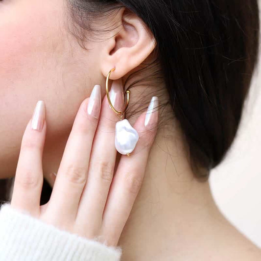 Roseline Big Pearl Hoops Earrings