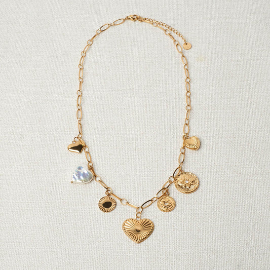 Corycia Heart Charms Paperclip Necklace