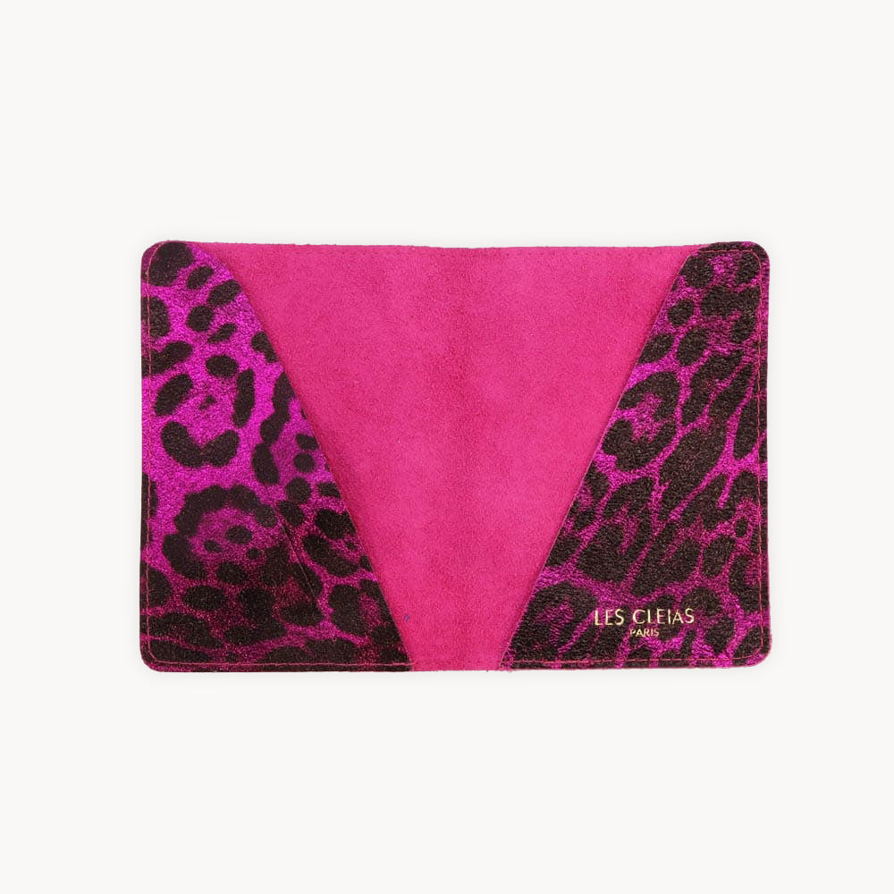 Fuchsia Leopard Leather Passport Cover