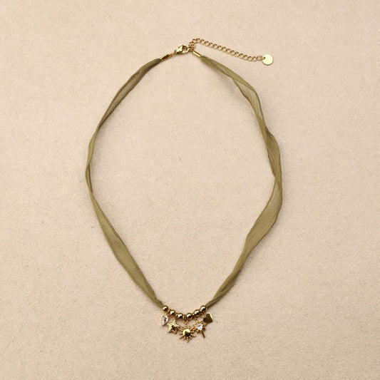 Marivelle Khaki Charms Fabric Necklace