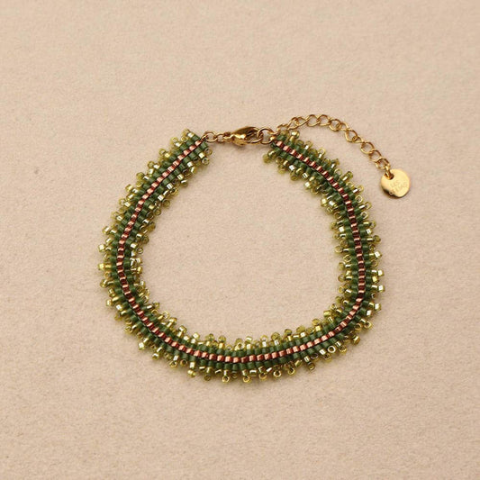 Solaia Hand-Strung Miyuki Beads Bracelet Khaki