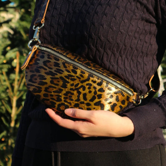 Leopard Leather Banana Bag