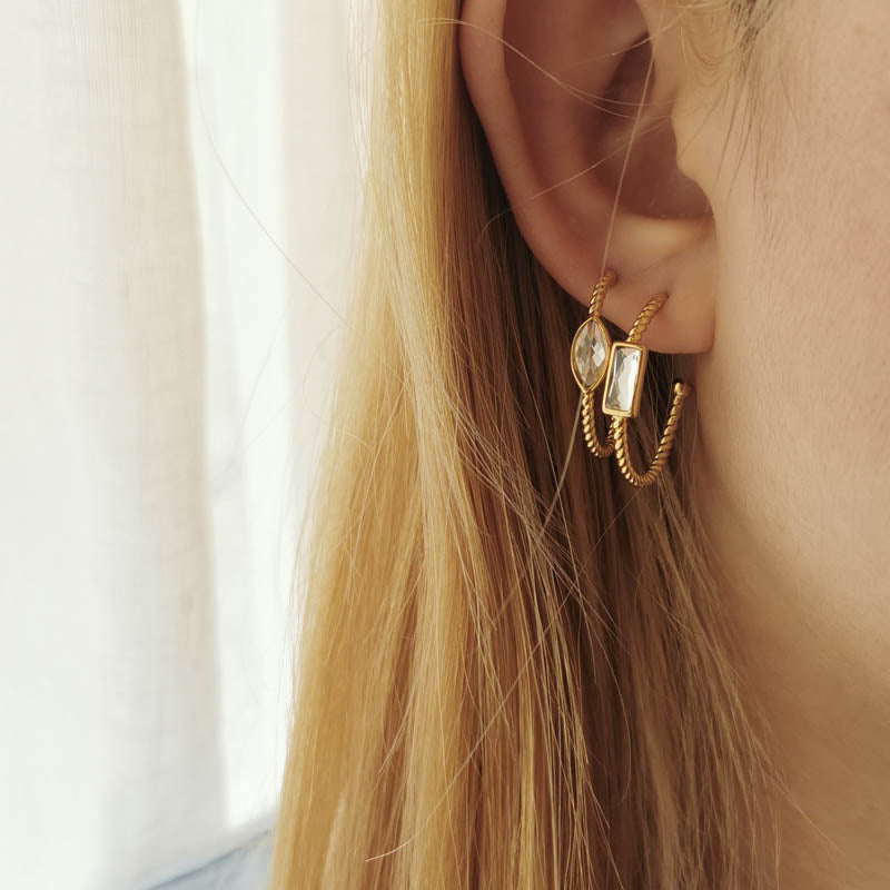 Asymetric crystal hoop ST earrings