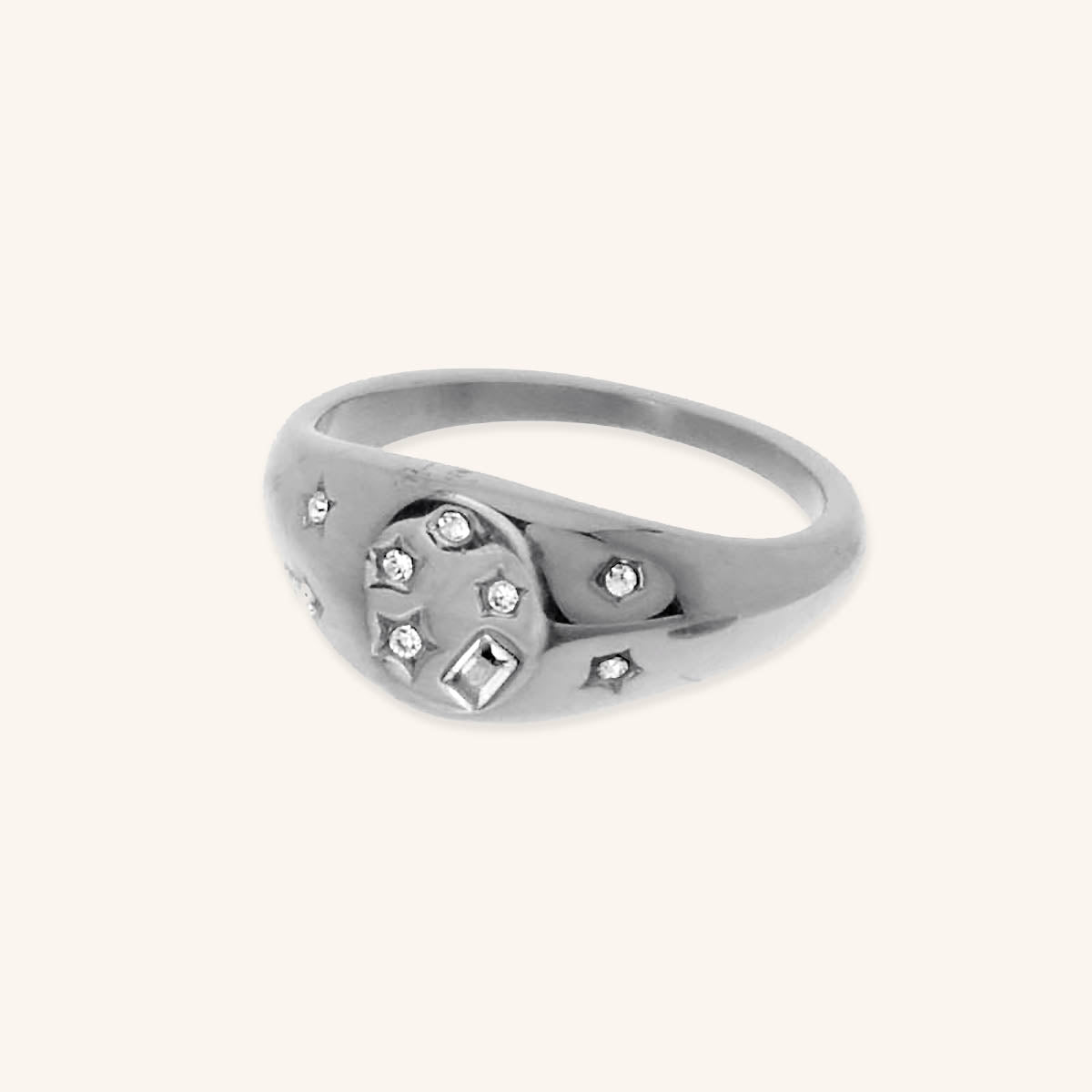Crystals Stamp Ring Silver