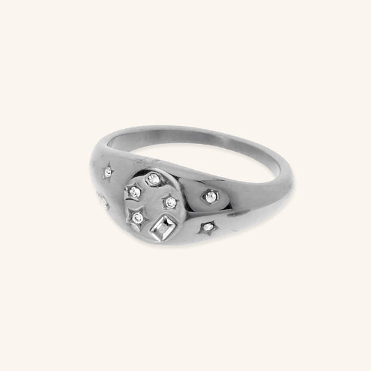 Crystals Stamp Ring Silver