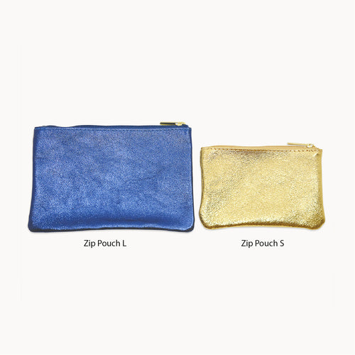 Khaki Metallic Zip Pouch L