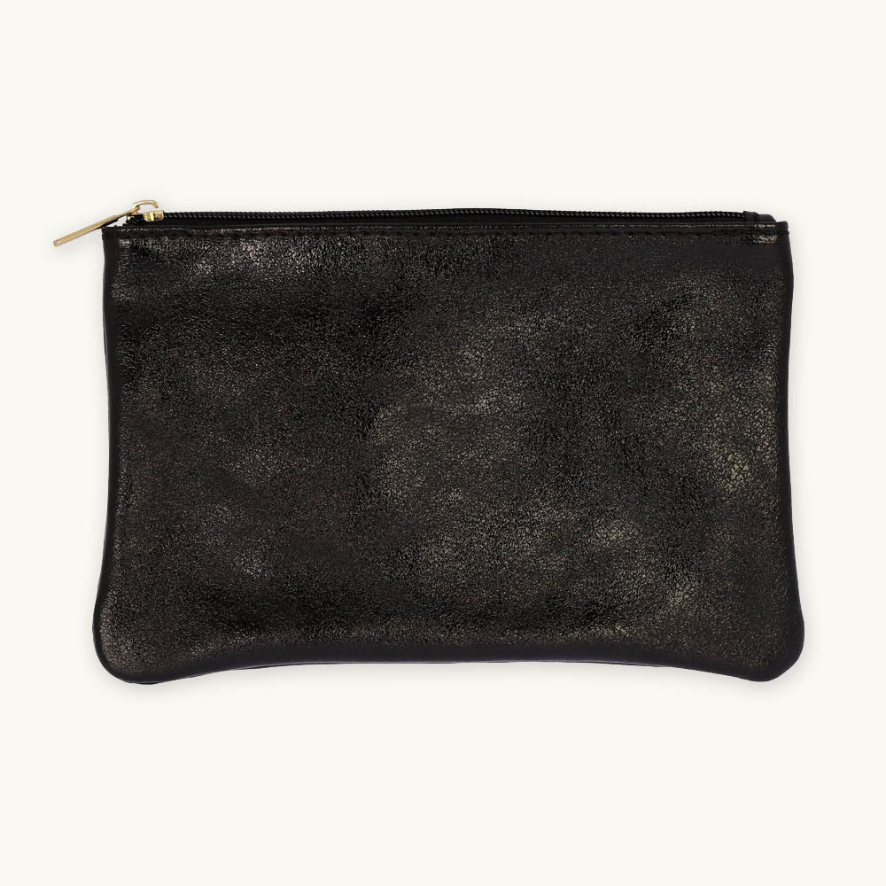 Iridescent Black Metallic Zip Pouch L