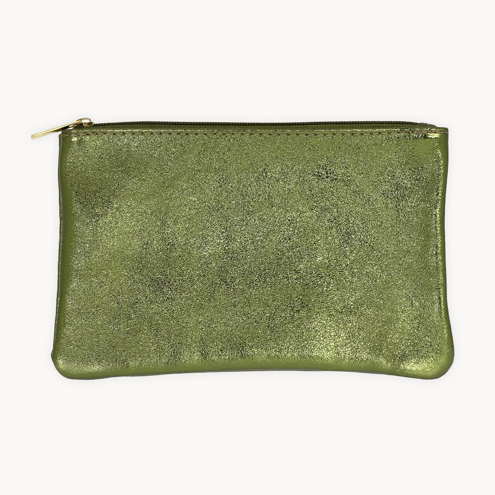 Khaki Metallic Zip Pouch L