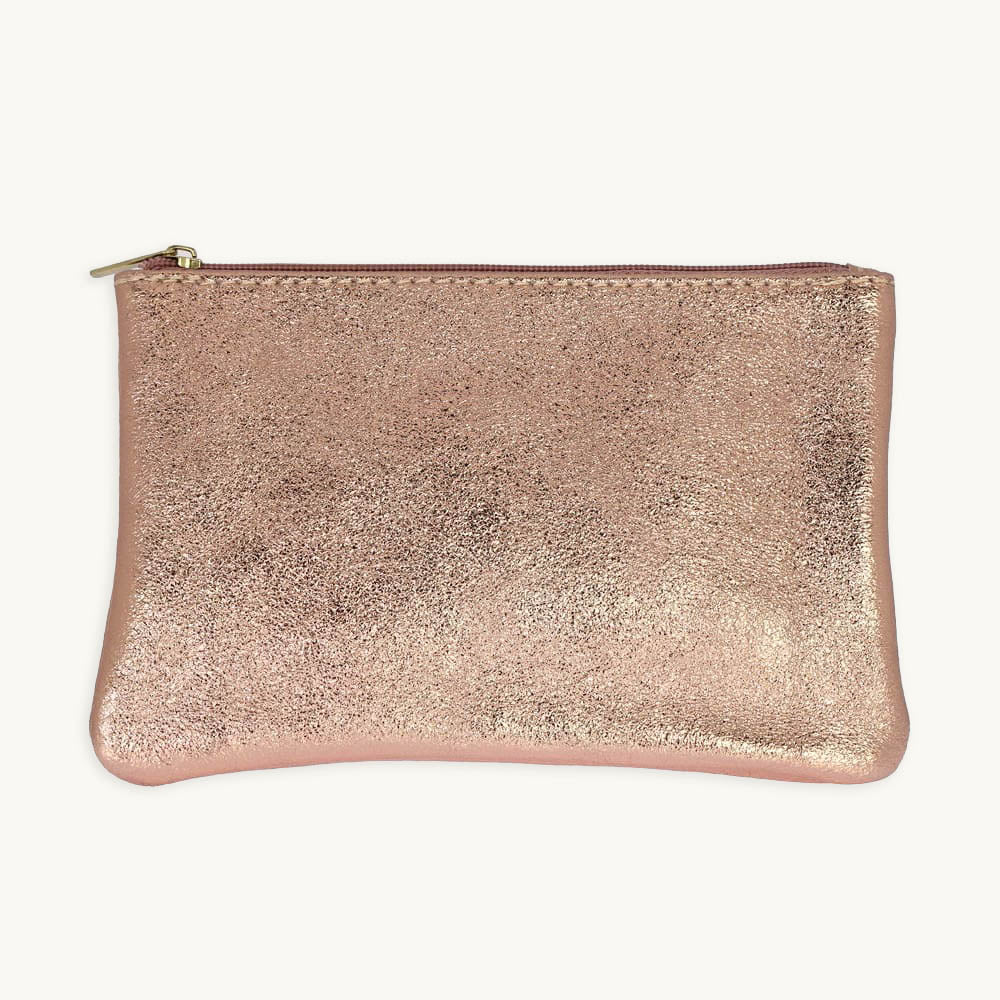 Rose Gold Metallic Zip Pouch L