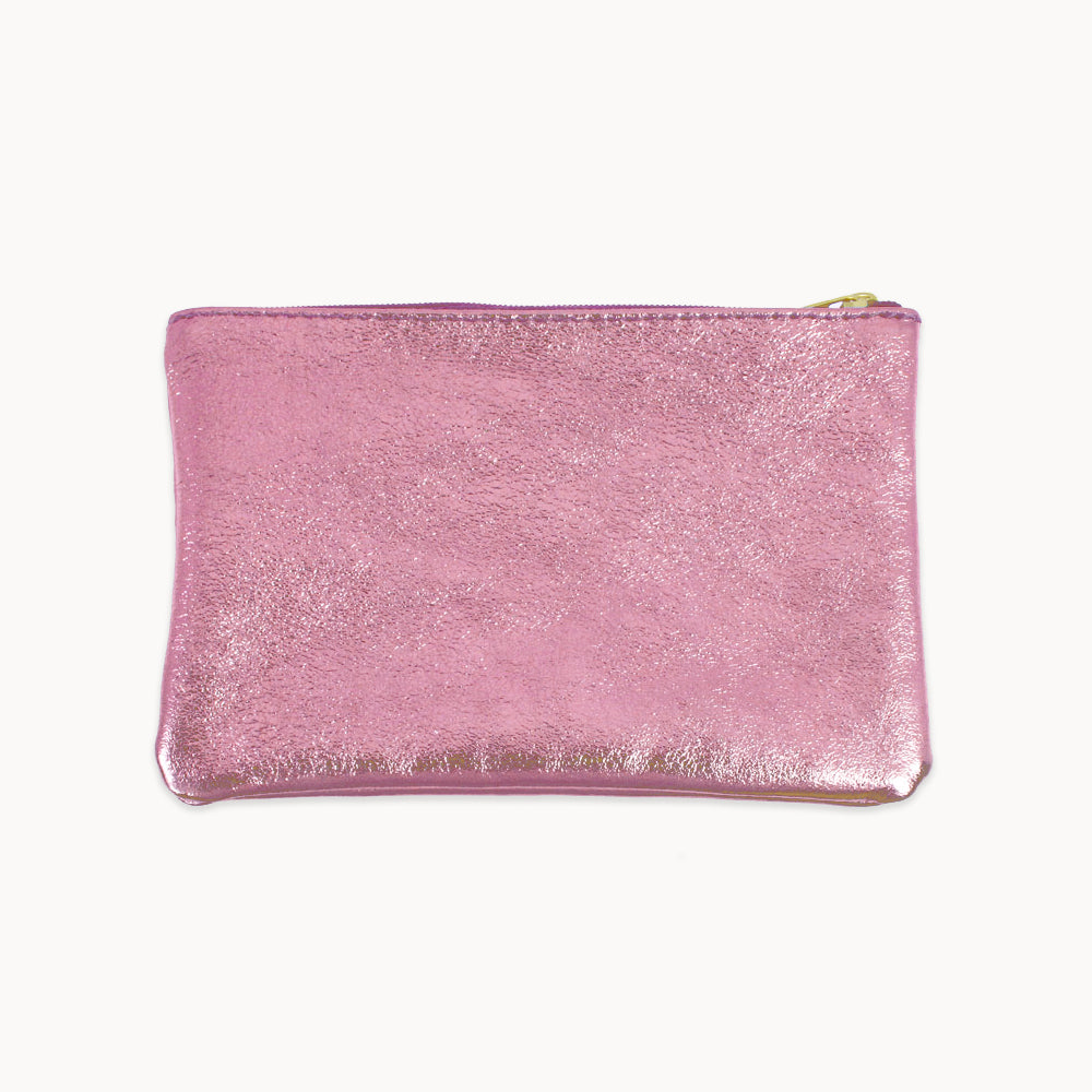 Light Pink Metallic Zip Pouch L