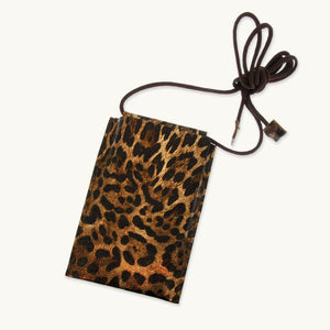 Brown Leopard Metallic Leather Phone Pouch