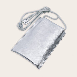 Silver Metallic Leather Phone Pouch