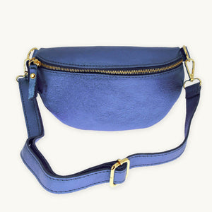 Midnight Blue Leather Banana Bag