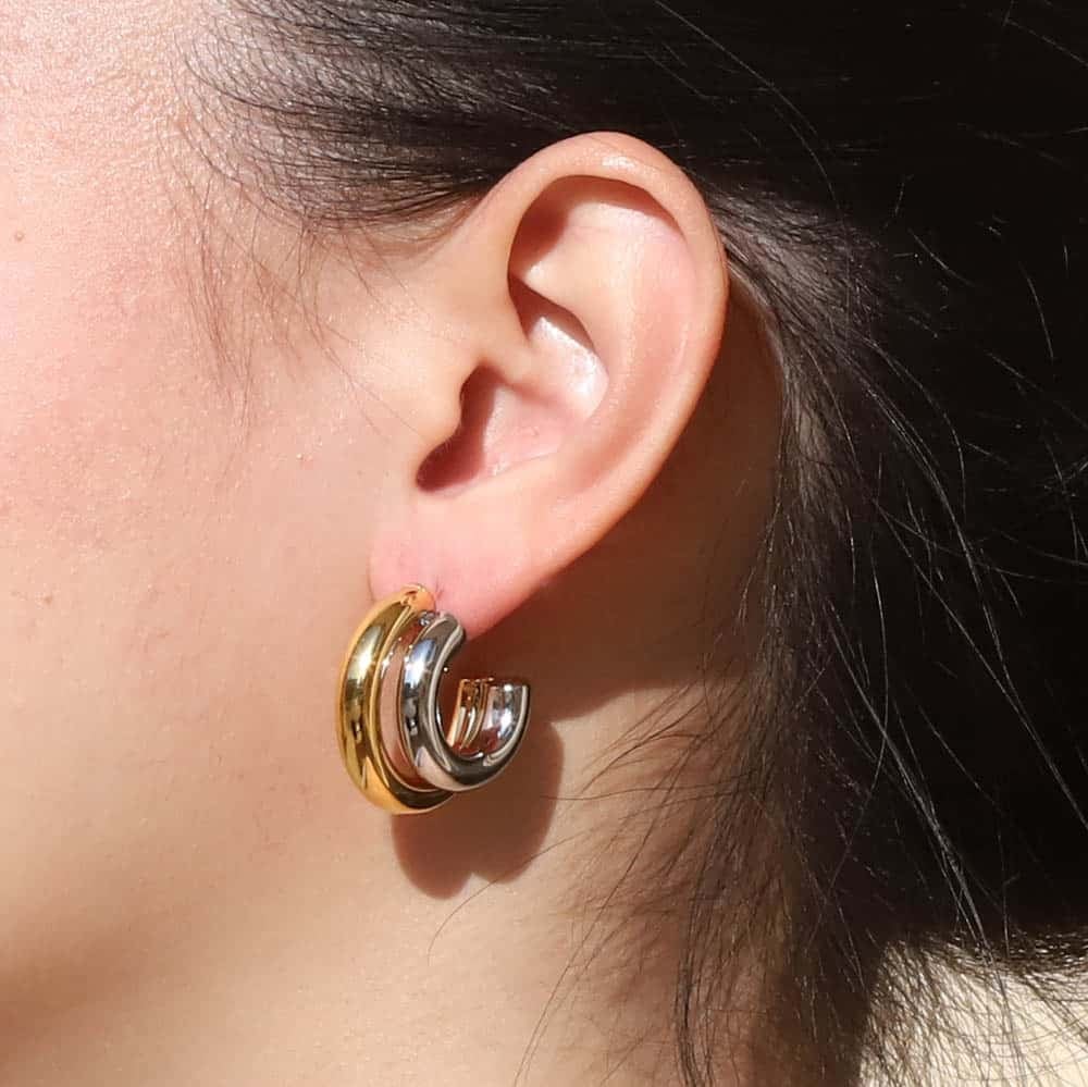 Pernille Double Gold Silver Earrings