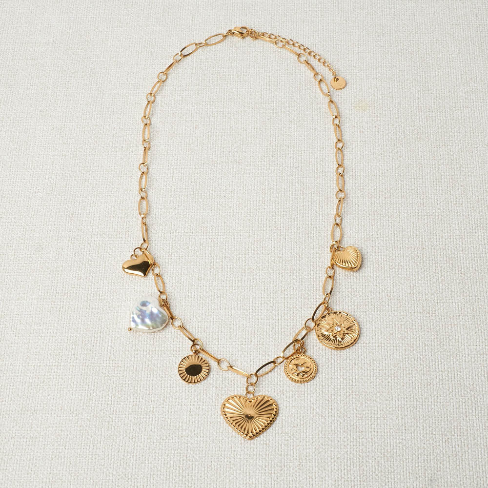 Corycia Heart Charms Paperclip Necklace