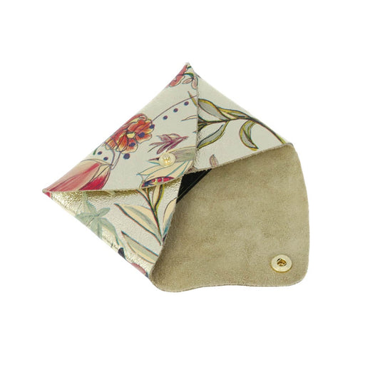 Floral Printed Gold Mini Origami Wallet