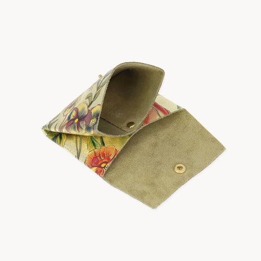 Floral Printed Gold Metallic Two Layer Wallet