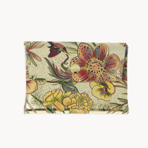 Floral Printed Gold Metallic Two Layer Wallet