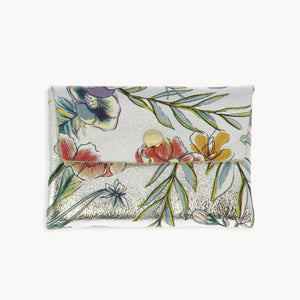 Floral Printed Silver Metallic Two Layer Wallet