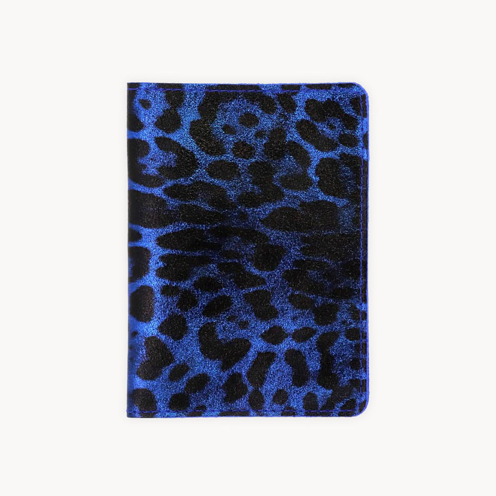 Royal Blue Leopard Leather Passport Cover