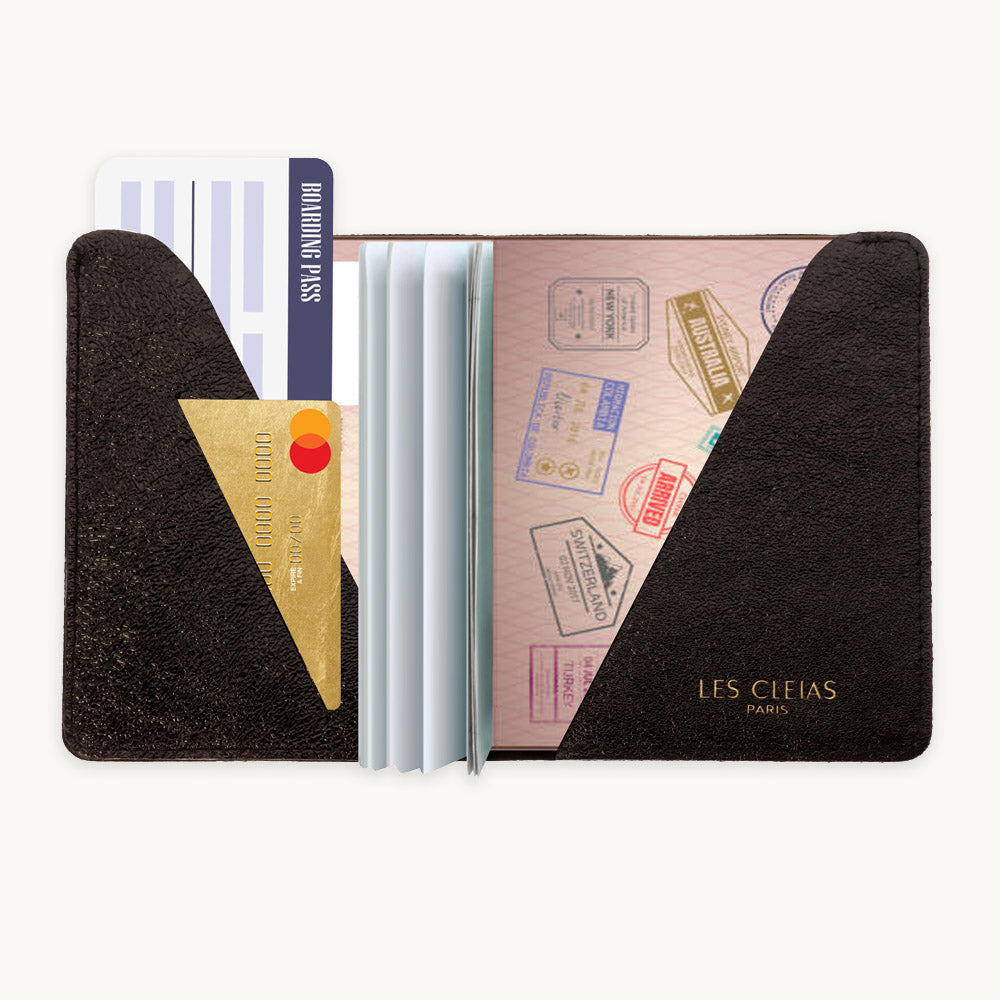 Iridescent Black Leather Passport Cover