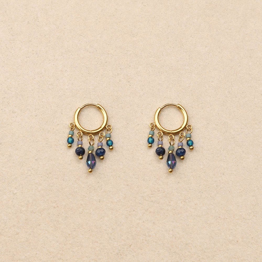 Emeria Stone Tassel Hoop Earrings