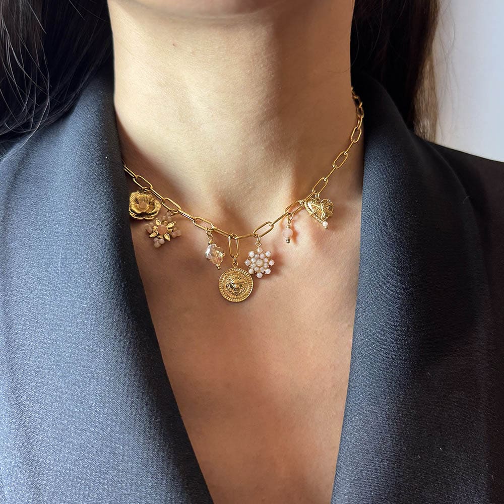 Maelina Flower Heart Charms Necklace
