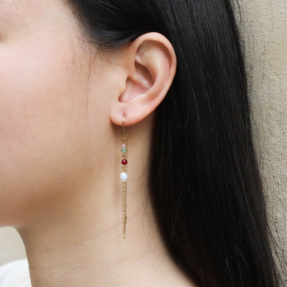 Sephine gems and pearl chain Earrings