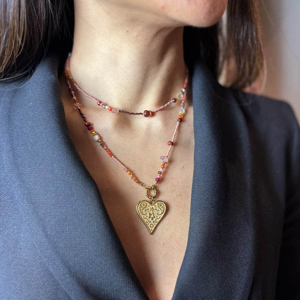 Elora stone raised heart pendant Necklace