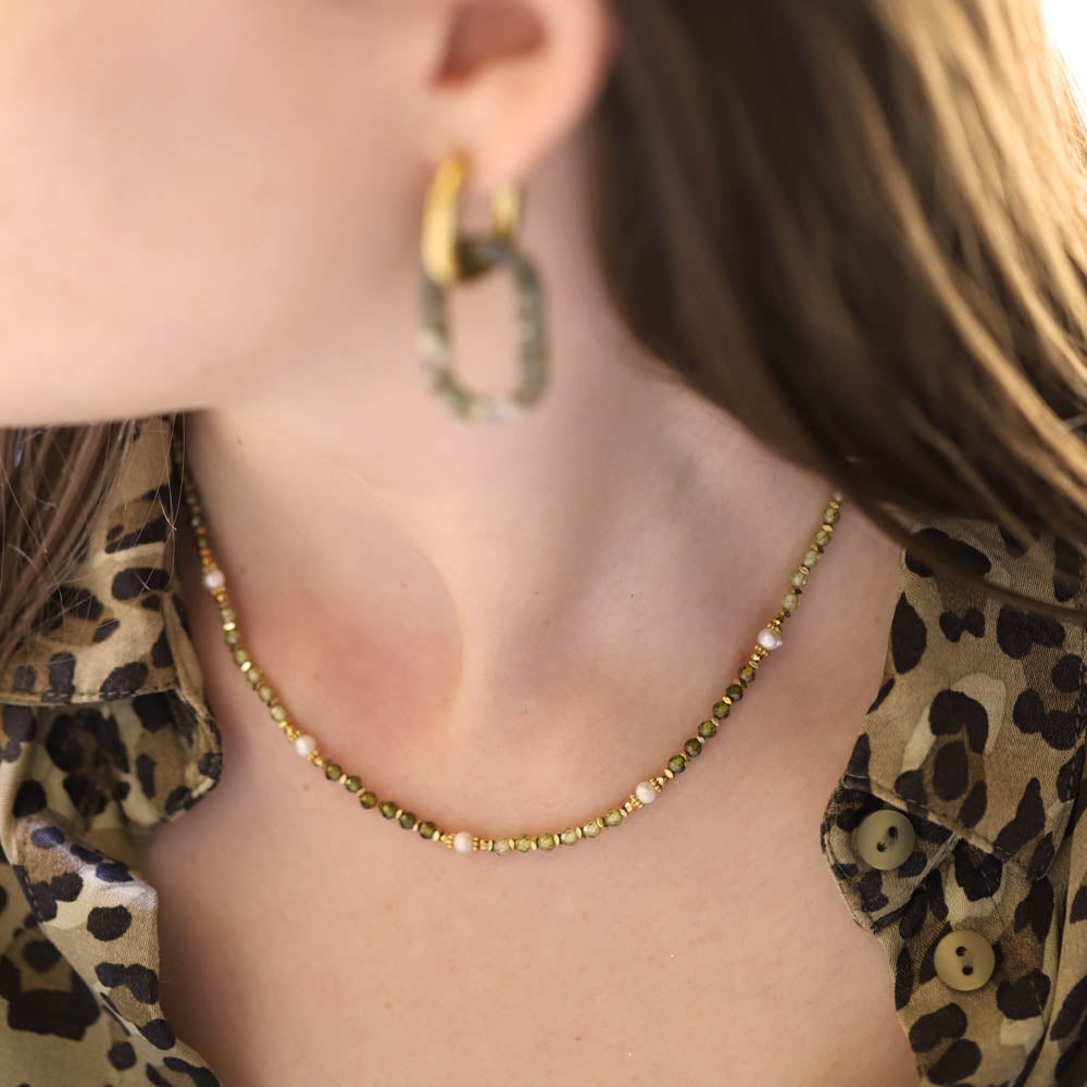 Gersende Crystal Bead Pearl Necklace