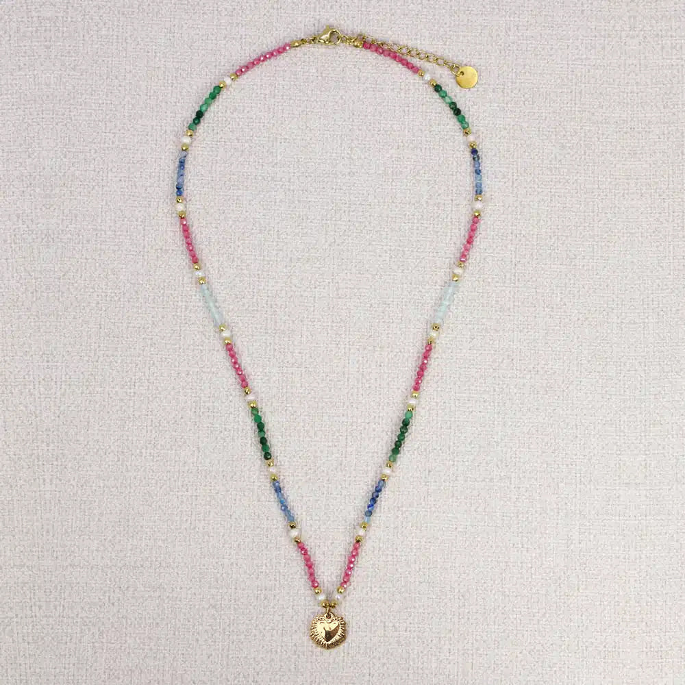 Serava Multicolor Pearl Stone Heart Necklace