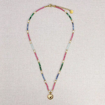 Serava Multicolor Pearl Stone Heart Necklace