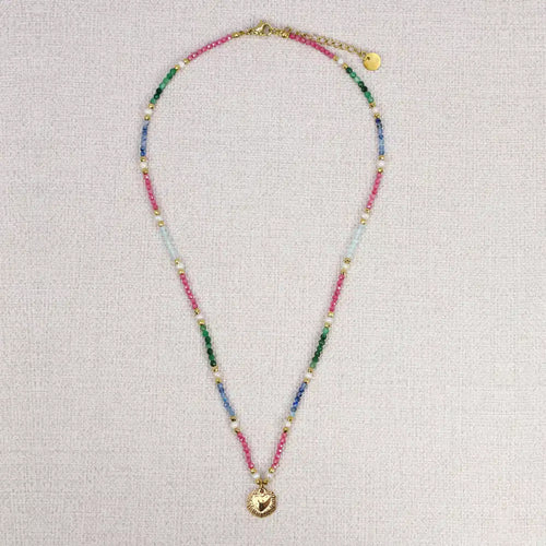 Serava Multicolor Pearl Stone Heart Necklace