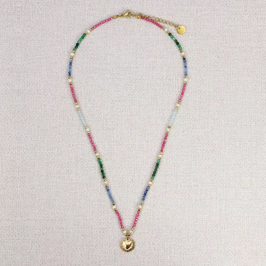 Serava Multicolor Pearl Stone Heart Necklace