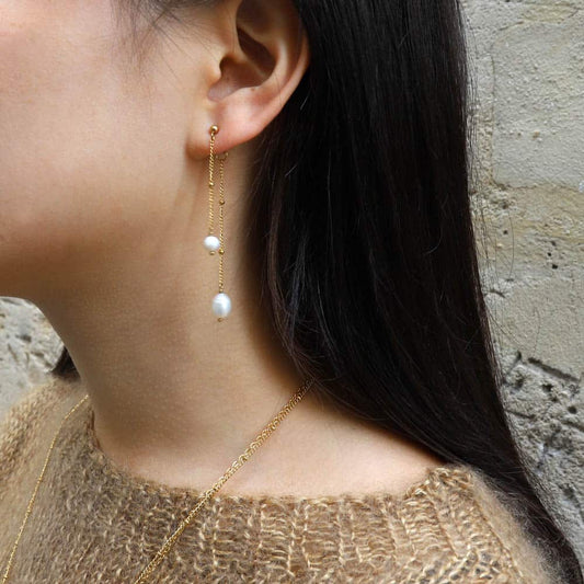 Ephyre 2 Chains Pearls Earrings