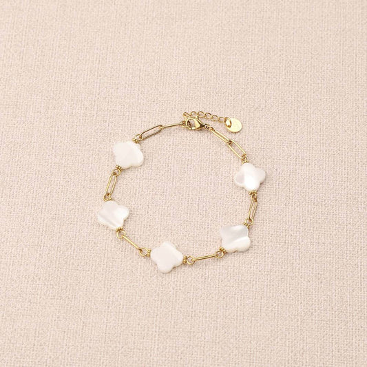 Orelise Big Mother-Of-Pearl Clovers Bracelet