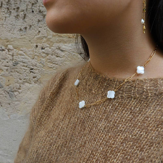 Orelise Big Mother-Of-Pearl Clovers Necklace