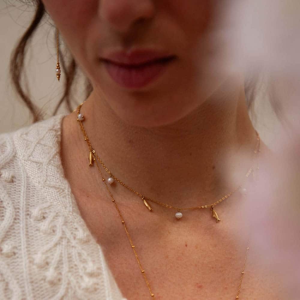 Syrene Pearl fish Charms Necklace