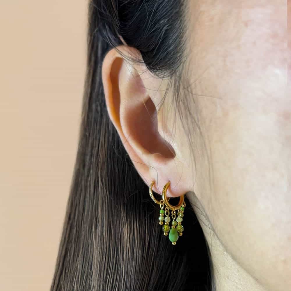 Emeria Stone Tassel Hoop Earrings