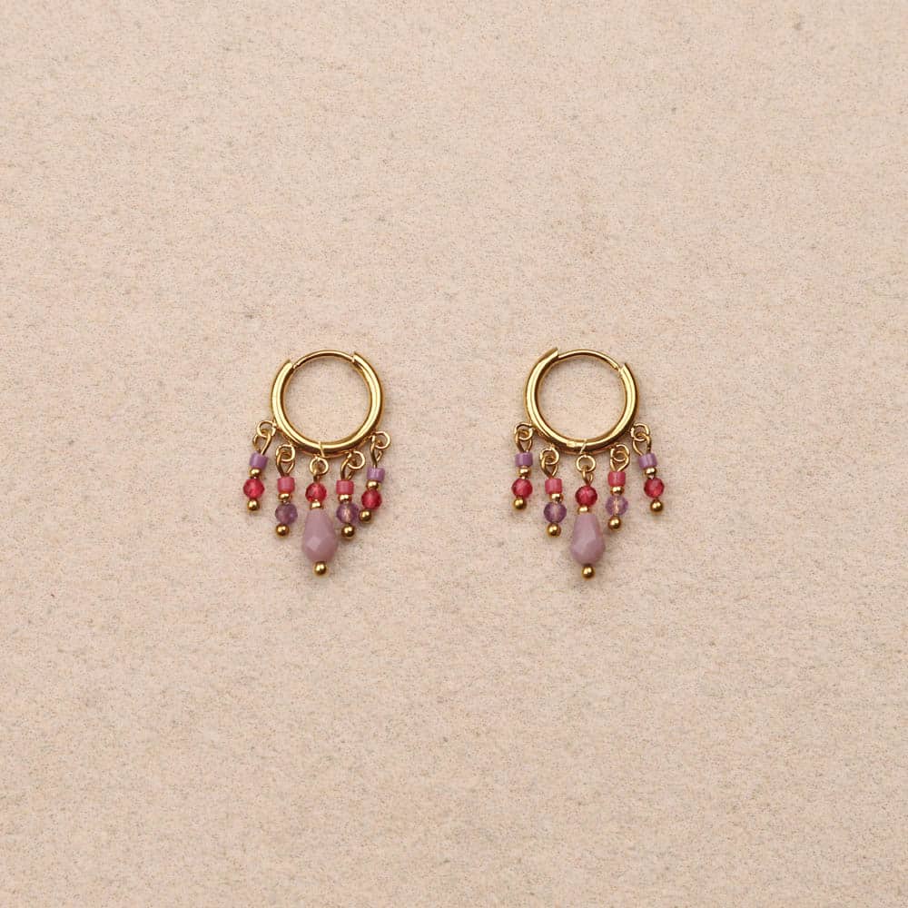 Emeria Stone Tassel Hoop Earrings