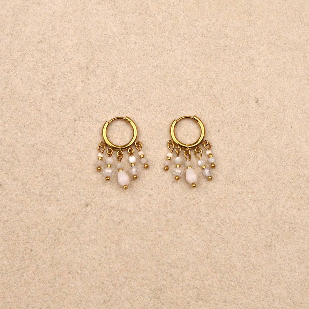 Emeria Stone Tassel Hoop Earrings