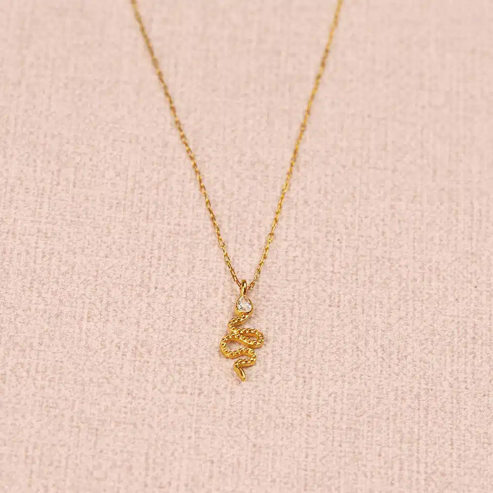 Gold snake pendant necklace with rhinestone