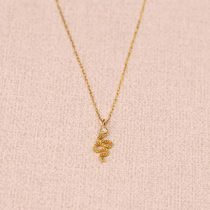 Gold snake pendant necklace with rhinestone