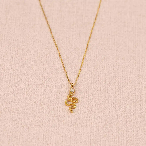 Gold snake pendant necklace with rhinestone