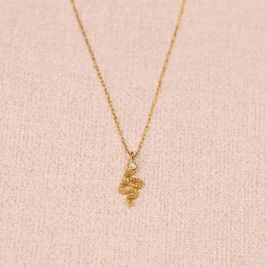Gold snake pendant necklace with rhinestone