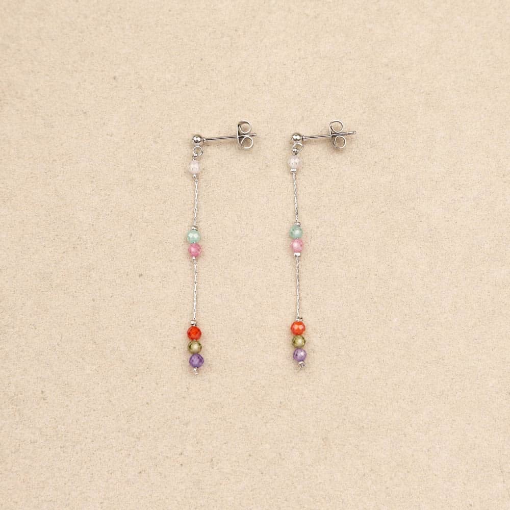 Biba Drop Chain Silver Earrings Multicolor