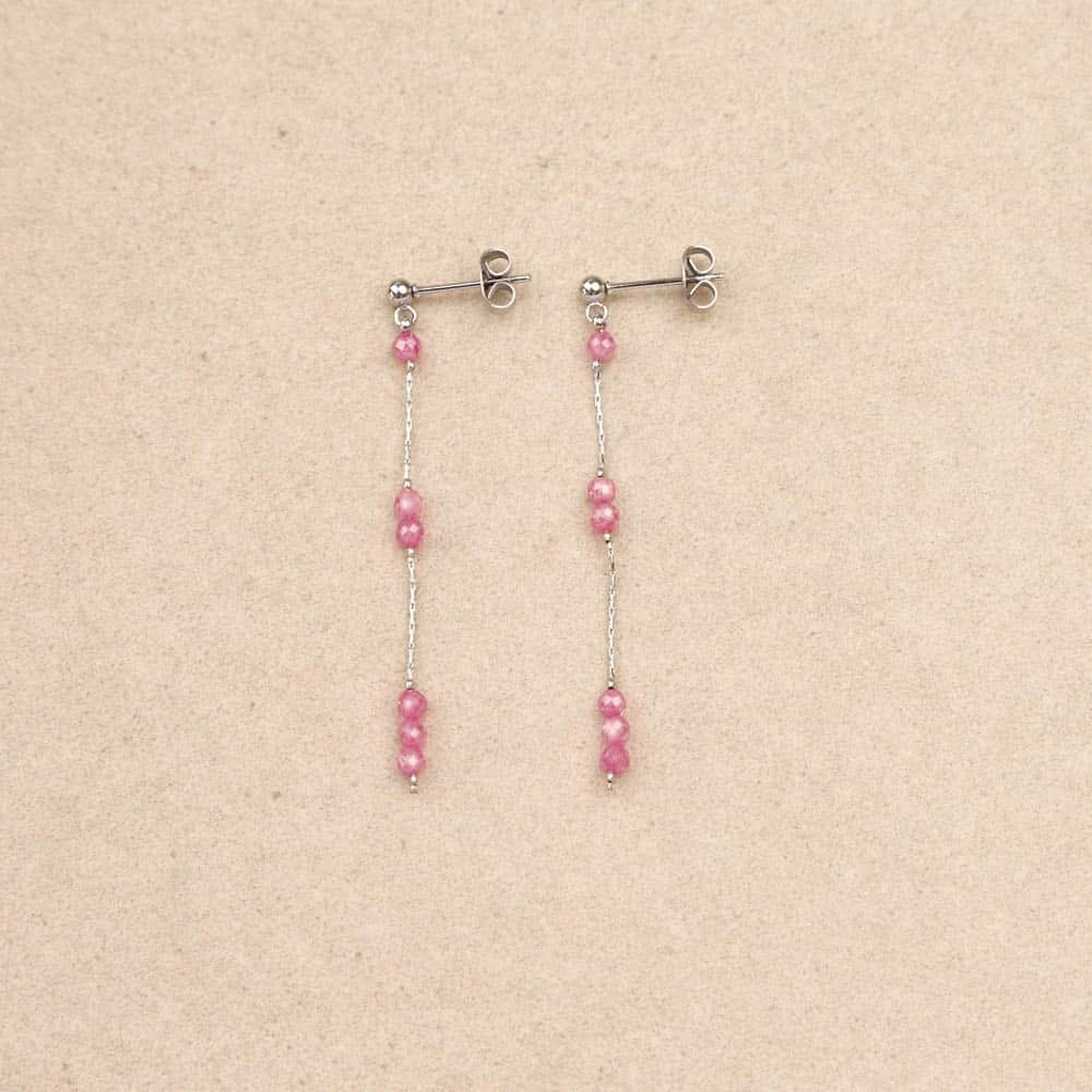 Biba Drop Chain Silver Earrings Pink
