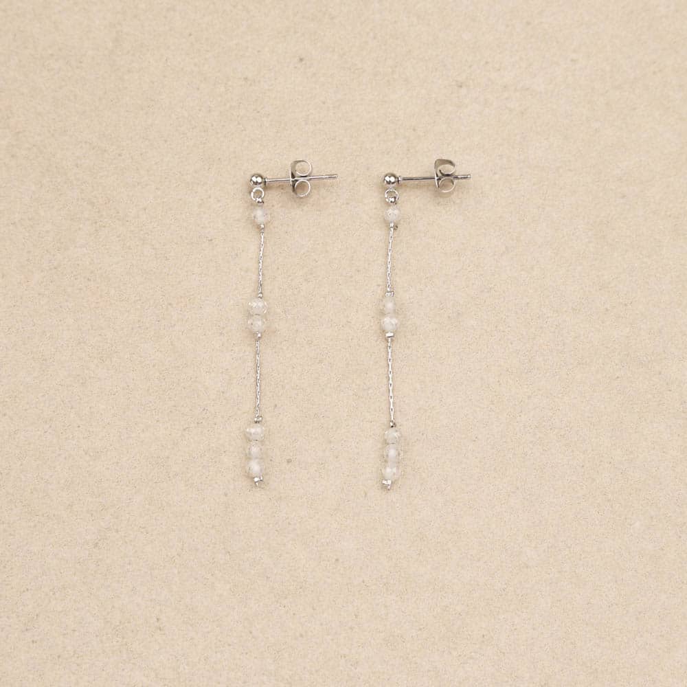 Biba Drop Chain Silver Earrings White