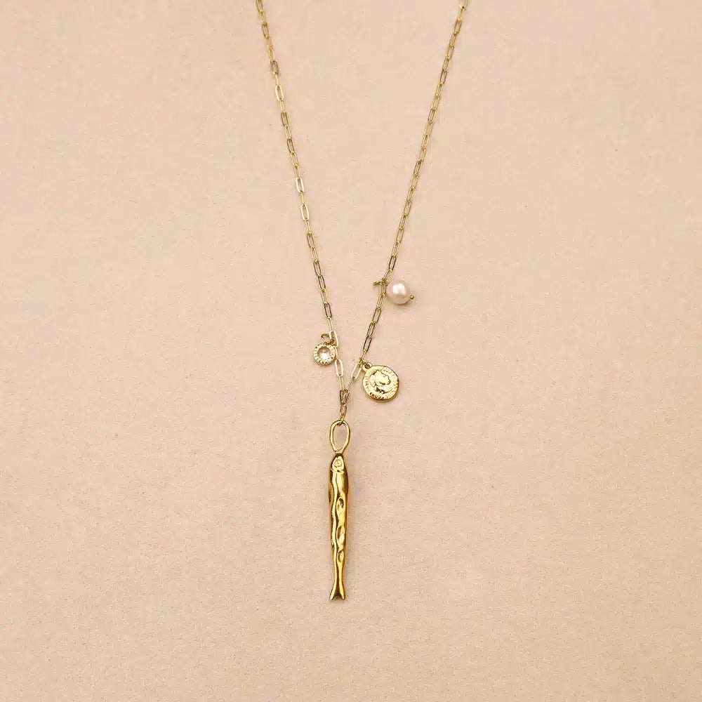 Calynea Fish With Pearls Charms Long Necklace