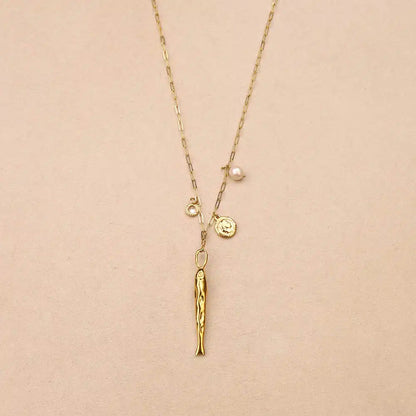 Calynea Fish With Pearls Charms Long Necklace